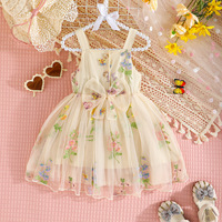 Vente chaude printemps jardin robe de soirée été Slip maille dentelle robe gonflée Floral brodé robe de princesse pour les filles