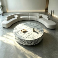 Table basse cylindrique moderne Wabi-Sabi de luxe en marbre blanc invisible, faite à la main, écologique, pour la décoration intérieure et le mobilier de salon