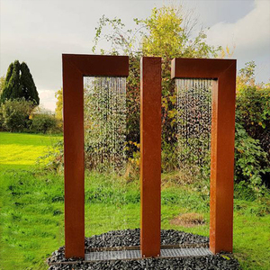 Fontaine <span class=keywords><strong>d</strong></span>'<span class=keywords><strong>eau</strong></span> de jardin extérieure en acier corten avec <span class=keywords><strong>rideau</strong></span> de pluie et LED - Product Image 2