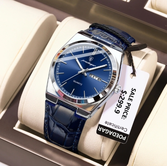 POEDAGAR 930 Luxury Fashion Men's Quartz Watches Waterproof Luminous Hands Date Week Reloj Clock Leather Man Wristwatch for Men