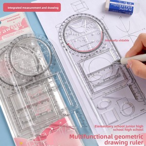 Set di Righelli Geometrici Multifunzionali in Plastica <span class=keywords><strong>per</strong></span> Scuola Elementare e Media/Superiore, Strumento di Disegno Matematico, Set con Goniometro e Compasso - Product Image 5