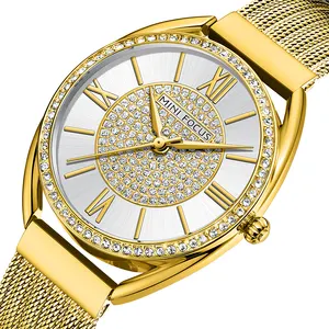 MINI FOCUS Trendy Kristall uhr für Damen Business Kleid Damen uhren Top Marke Luxus Diamant Quarz Stahl armband Armbanduhr