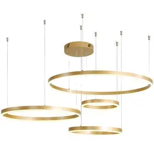 Lampu Gantung Dalam Ruangan, Nordic Kreatif Dalam Ruangan Desain Disikat Lingkaran 20 + 40 + 60 + 80Cm Dekorasi Rumah Lampu Gantung Led Emas