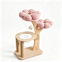 Arbre à chat BloomPod 96 cm de luxe moderne avec 4 niveaux, perchoirs en peluche rose, bol en acrylique transparent, poteaux en sisal, jouet nuage et garniture en fourrure