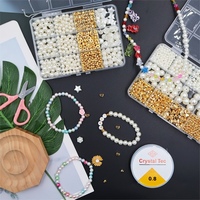10 Kompartemen Perlengkapan Pembuatan Perhiasan DIY Manik-manik Resin Imitasi Mutiara Bentuk Hati Bunga Bintang untuk Gelang Kalung Kerajinan Tangan