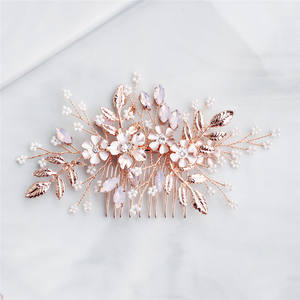 RE3498 Peigne à cheveux de mariée fleur or rose Barrette à cheveux Bijoux de cheveux de mariage Coiffe de demoiselle d'honneur - Product Image 1