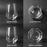 Verre à facettes géométriques pour la maison, bord poli lisse, tasse en verre transparent pour boissons, usage quotidien