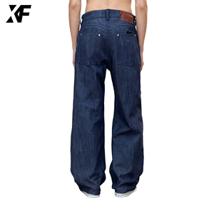 XUFEI <span class=keywords><strong>Jeans</strong></span> Originali da <span class=keywords><strong>Uomo</strong></span> in Denim Grezzo Giapponese Selvedge, Design Vintage Personalizzato, Vestibilità Larga e Dritta, Colore Indaco Scuro - Product Image 3