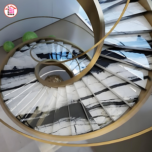Escalier en marbre blanc naturel sur mesure avec marches en pierre à veines grises naturelles pour développement résidentiel haut de gamme de maisons de luxe - Product Image 1