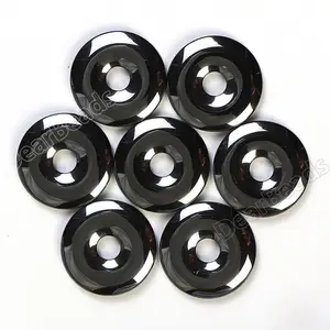 18Mm 20Mm 25Mm 30Mm 40Mm Liontin Donat Batu Permata Hematit Hitam Alami, Liontin Batu Gogo untuk Kalung