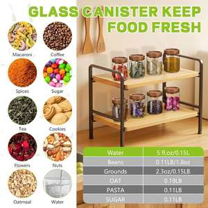 Thread Glass Pantry Organizer <b>Spice</b> <b>Jar</b> Acacia Wood Lid Screw Top for Honey - Product Image 3