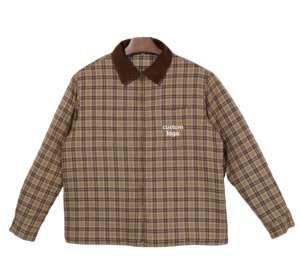 Áo khoác nam có khóa kéo, tay dài, họa tiết ca rô, lót bông ấm áp mùa đông, có túi, thêu logo, thiết kế tùy chỉnh - Product Image 1