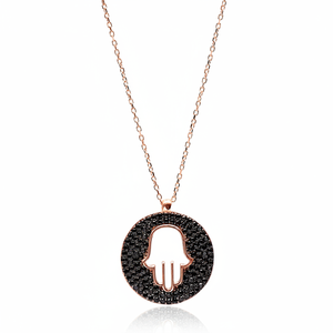 Noir Zircon Pierre Arrondi Hamsa Charme Collier Pendentif Turc À La Main En Gros 925 Bijoux En Argent Sterling - Product Image 2