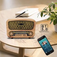 Radio portable rétro pour la maison, personnalisée OEM, certifiée CE, en bois vintage, 3 bandes FM/AM/SW, Bluetooth, USB, TF, rechargeable