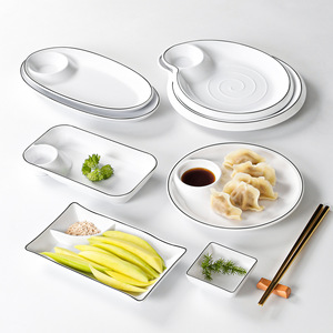 Melamine Tableware Plates Set Oval Shape With <b>Sauce</b> Dish For Dumplings And Snacks Party Use - Product Image 1