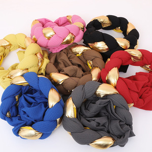 Foulard de tête <span class=keywords><strong>en</strong></span> <span class=keywords><strong>satin</strong></span> pour usage quotidien, élégant, à deux couleurs, tressé, avec effet superposé, accessoires pour <span class=keywords><strong>cheveux</strong></span>, turban pour femmes africaines - Product Image 2