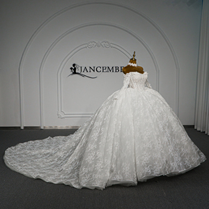 Lsgz09-Pz Superbe Robe de Mariée Blanche avec Corset Illusion en Dentelle Jacquard, Jupe Bouffante et Voile Cathédrale Jancemebr - Product Image 3