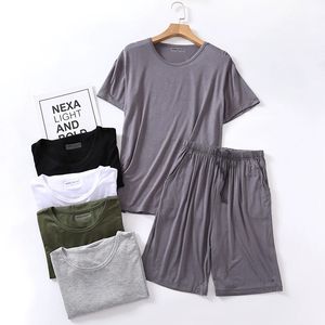 Conjunto de <span class=keywords><strong>Pijama</strong></span> de Verano para <span class=keywords><strong>Hombre</strong></span>, Modal, Cuello Redondo, Manga Corta, Pantalones Cortos, Holgado, Informal, Talla Grande, Ropa de Dormir para el Hogar - Product Image 1