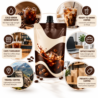 Concentré de café froid personnalisé en pochette souple avec bec verseur pour café à emporter, vente au détail, bureau, voyage, approvisionnement en gros