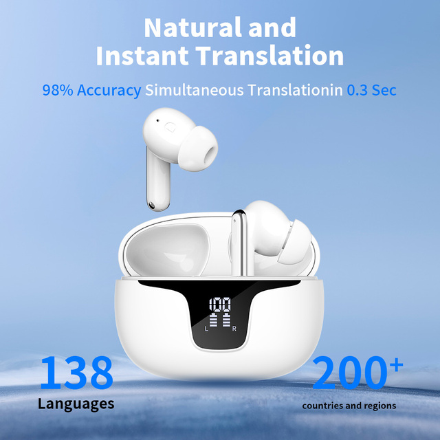 BT 5.3 V19 Smart Translation Earphones Support 138 Languages Wireless AI Real-time Translation Earbuds