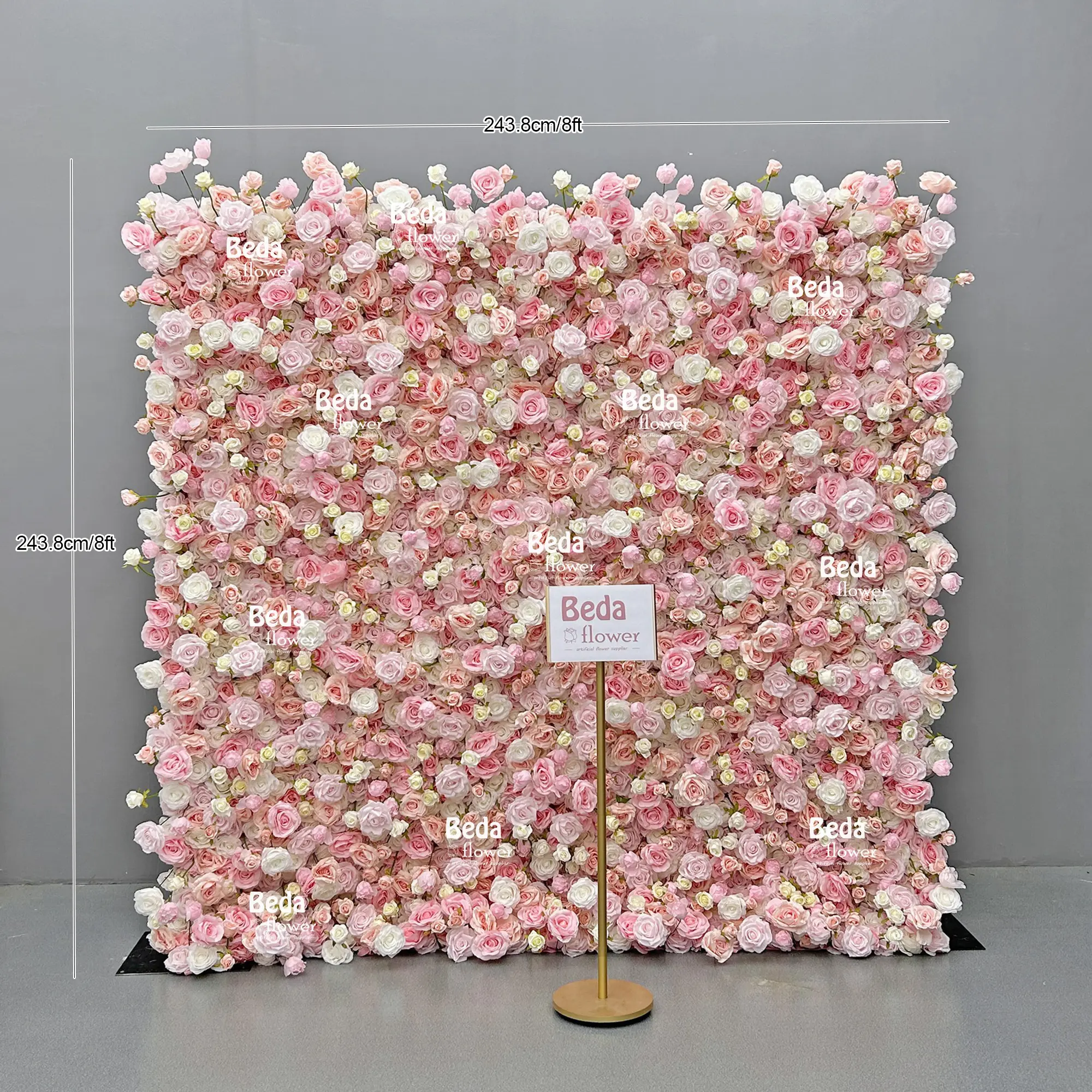 New Product Custom Wedding Event Decor Pink Floral Wall Backdrop Panel 5D Roll Up Artificial Silk Flower Wall for Wedding Decor