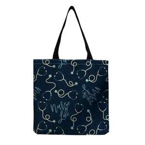 Nurse Themed Print Canvas <b>Tote</b> <b>Bag</b> Fashionable Casual Suitable Capacity Shoulder <b>Bag</b> with Medical Elements Quotes Patterns - Product Image 2