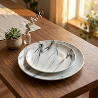 Service de table en porcelaine marbrée Boyou Shandong Cloud Glaze, gris et blanc, comprenant bol, assiette et tasse, style moderne et luxueux, très vendu pour la maison