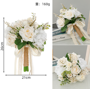 ช่อดอกไม้เจ้าสาวสำหรับงานครบรอบดอกไม้สีขาวเป็นมิตรต่อสิ่งแวดล้อมทำมือ1ชิ้น - Product Image 6