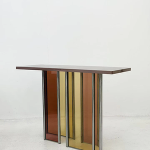 Table <span class=keywords><strong>console</strong></span> minimaliste italienne moderne à plusieurs niveaux en verre et métal pour <span class=keywords><strong>entrée</strong></span>, réception et couloir commercial - Product Image 6