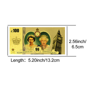 Billet de banque en or 24 carats de la <span class=keywords><strong>Reine</strong></span> Elizabeth II - Cadeau de collection de la famille royale britannique, commémoratif, double face, 13,2x6,5 cm, artisanat artistique - Product Image 2