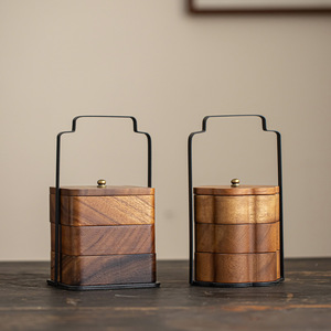 Walnut Wood Food Container 1-3L Portable Storage <b>Box</b> For Snacks Dried Fruits And Desserts Rectangle Shape Standing Type - Product Image 1