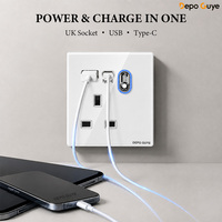 Prise murale en verre trempé de qualité industrielle britannique pour usage hospitalier, interrupteur à bascule blanc, prise de courant 13A, interrupteur à LED, USB Type-C