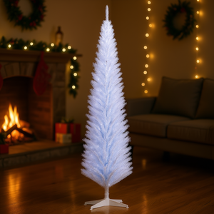 Sapin de Noël artificiel blanc de 2,4 m de haut, non éclairé, type crayon, 618 aiguilles, base pliable en plastique, décoration intérieure pour les fêtes - Product Image 2