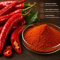 Poudre d'extrait de capsicum cristallin de qualité alimentaire naturelle (Capsaïcinoïdes) pour soulager la douleur, emballée sous vide dans un récipient en verre ou en conserve