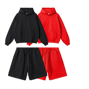 Ensemble sweat à capuche et short pour homme, personnalisable en gros, en molleton de coton épais, uni, minimaliste, coupe oversize à épaules tombantes - Product Image 3