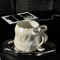 Taza con Asa de Mariposa, Taza de Café de Alta Gama, Taza con Diseño Floral, Color Minoritario, Taza para la Tarde