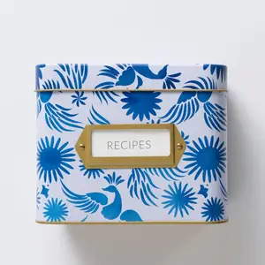 High Quality 24 Recipe Card Printing and 12 Dividers European Hot Style Recipe Tin Box