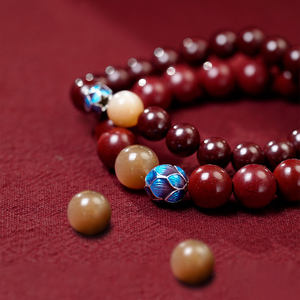 FUTUJI Cinnabar Buddhist <span class=keywords><strong>Mala</strong></span> سوار مع حبة حجر الشمس لتخفيف القلق حظ جيد سوار رفيع - Product Image 5