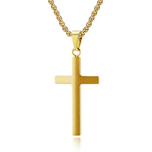 This unisex <b>titanium</b> steel cross necklace features a unique geometric design and a colorfast cross pendant. - Product Image 5