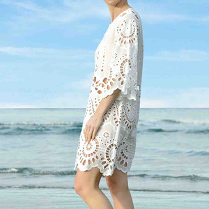 Robe mini en dentelle à col rond, coupe ajustée et évasée, best-seller classique, robe en coton personnalisée pour femmes - Product Image 3