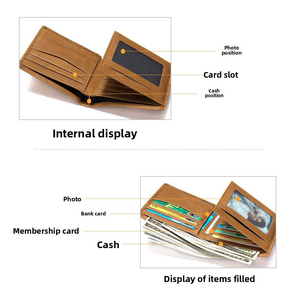 Portefeuille en cuir vintage anti-RFID, 12 emplacements pour cartes, portefeuille fin à double pliage, <span class=keywords><strong>porte</strong></span>-cartes multifonctionnel en cuir véritable - Product Image 2