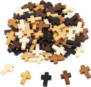 ไม้กางเขนขนาดเล็ก 100 ชิ้น 5 สี ของขวัญคริสเตียน ไม้กางเขนธรรมชาติขนาดเล็กแบบพกพา ไม้กางเขนตกแต่ง - Product Image 1