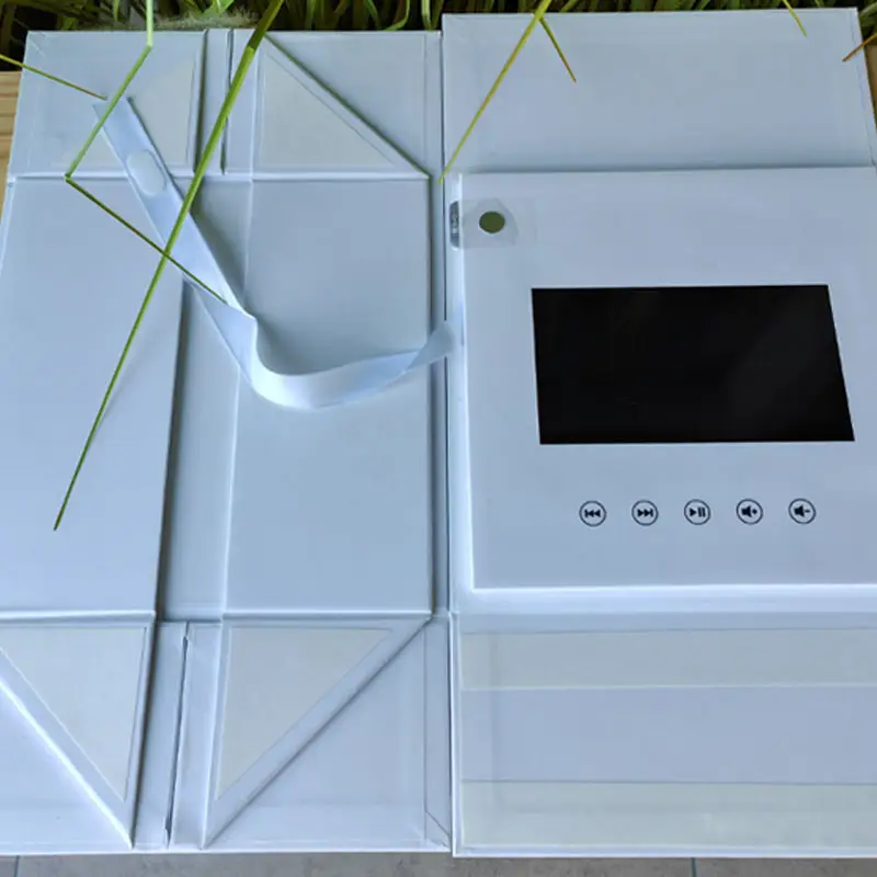 kundenspezifische verpackungsbox magnetische faltbare geschenkbox dunkelgraue video-box mit lcd-bildschirm video-broschüre für geschenk