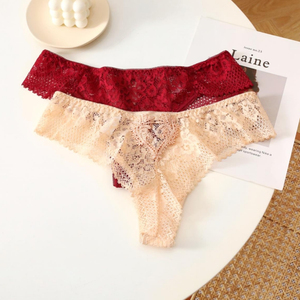 Intimo Sexy da Donna, Perizoma in Pizzo Traforato con Fiori Idrosolubili, Lingerie Sexy Femminile, <span class=keywords><strong>Bikini</strong></span> a Mezza Fiancata - Product Image 5