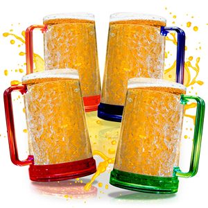 Lot de 4 tasses à bière en plastique à poignée colorée et texturée pour un design rouge vif/bleu/vert/orange - Product Image 1