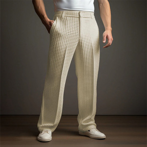 <span class=keywords><strong>Pantaloni</strong></span> <span class=keywords><strong>Eleganti</strong></span> da Uomo in Tessuto Waffle, Vestibilità Morbida e Dritta, per Business, Cerimonie e Vacanze - Product Image 4