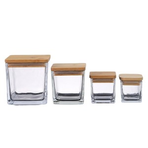 8*8cm 10oz Square Candle Jar with Bamboo <b>Lid</b> for Home <b>Decoration</b> - Product Image 1