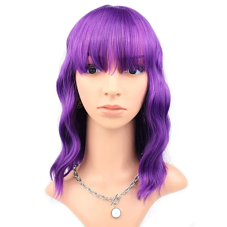 ST Guangzhou Factory Cheap Wholesale Cosplay Wig Fashionable Lady Gaga Short Wigs With Purple Bob Cut Synthetic Hair Wigs