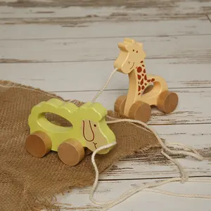 Wooden Toys Children Sheep Elephant Giraffe Bear Play For Kids Animal Toy Pull Along