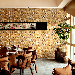 Mosaïque murale rectangulaire en bois naturel pour balcon, jardin, décoration murale extérieure, mosaïque en bois massif - Product Image 1